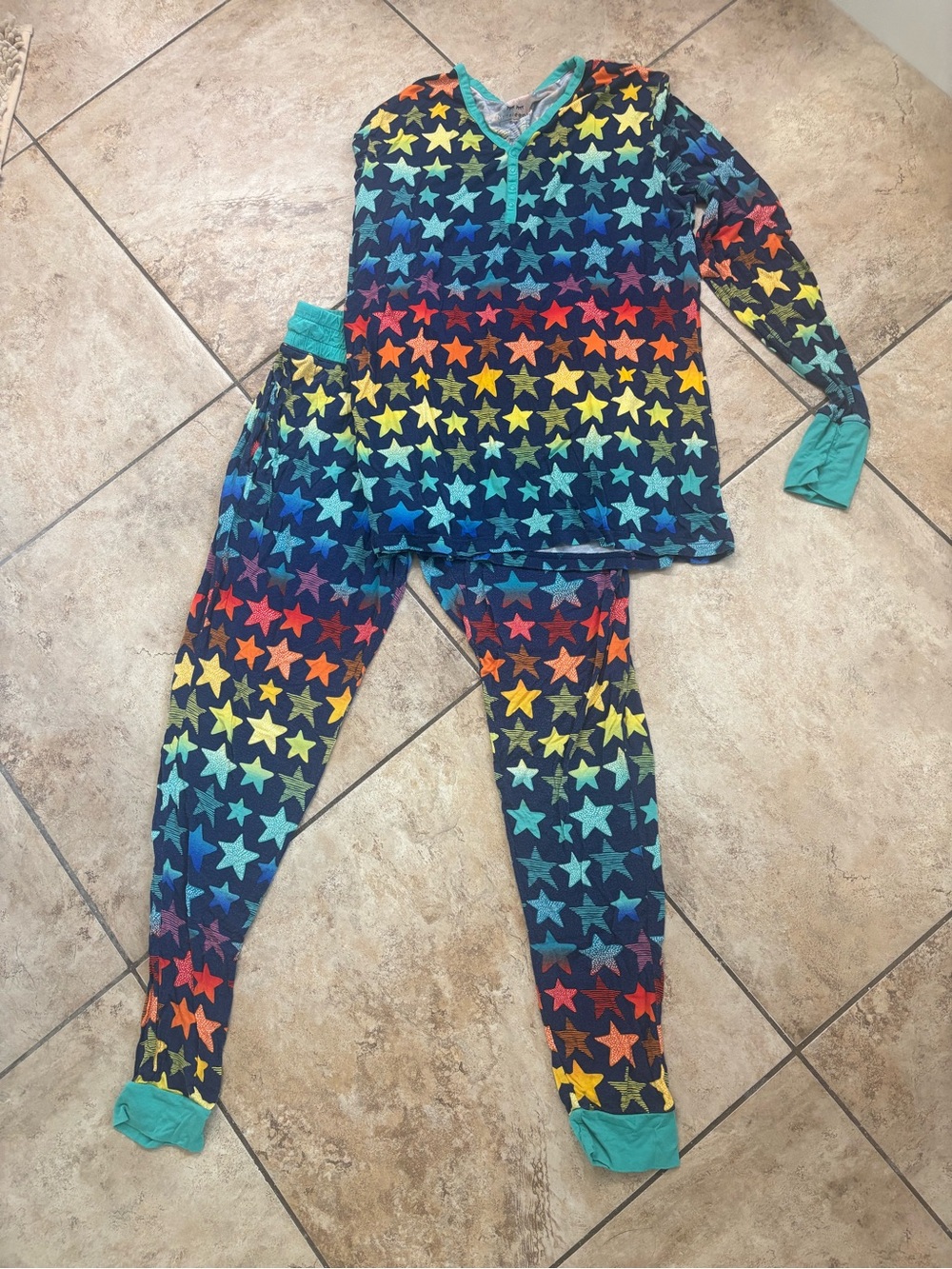 Little Sleepies Star Print Pajama Set - Teal Accent